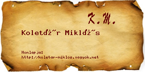 Koletár Miklós névjegykártya